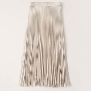 Pleated Satin Midi Skirt